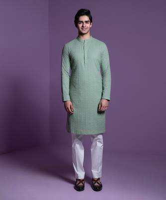 Sage Green Brush Kurta set 1