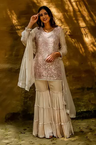 Faiza Beige Gharara Set