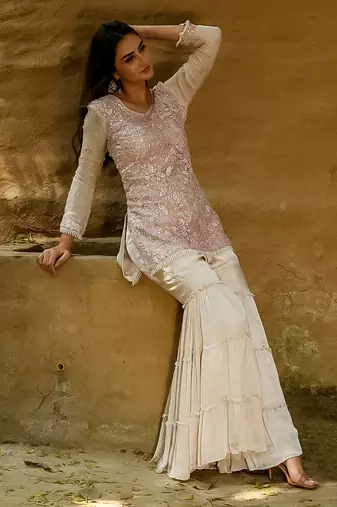 Faiza Beige Gharara Set