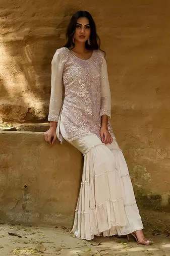 Faiza Beige Gharara Set