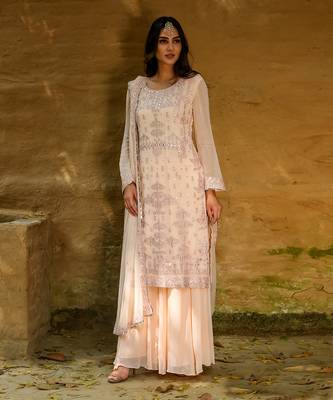 Irana Peach Embroidered Sharara Set 1
