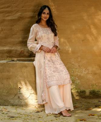 Irana Peach Embroidered Sharara Set 2