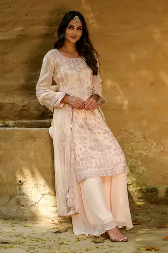 Irana Peach Embroidered Sharara Set