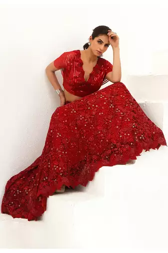 Bela Scarlet Red Lehenga Set