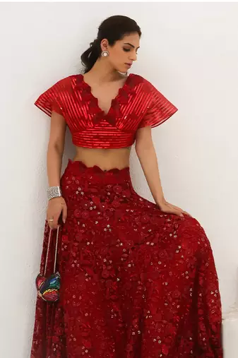 Bela Scarlet Red Lehenga Set