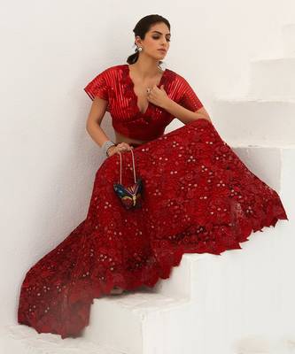 Bela Scarlet Red Lehenga Set 4