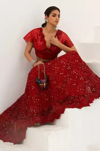 Bela Scarlet Red Lehenga Set