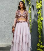 Adira Lavender Embroidered Cape Skirt Set