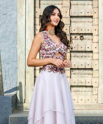 Adira Lavender Embroidered Cape Skirt Set 2