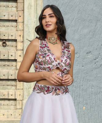 Adira Lavender Embroidered Cape Skirt Set 4