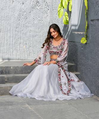 Alia Lavender Embellished  Cape and Skirt Set 2