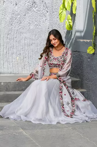 Alia Lavender Embellished  Cape and Skirt Set