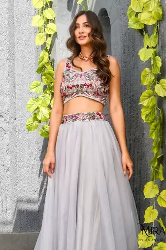 Alia Lavender Embellished  Cape and Skirt Set