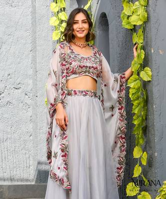 Alia Lavender Embellished  Cape and Skirt Set 1