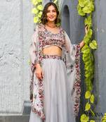 Alia Lavender Embellished  Cape and Skirt Set