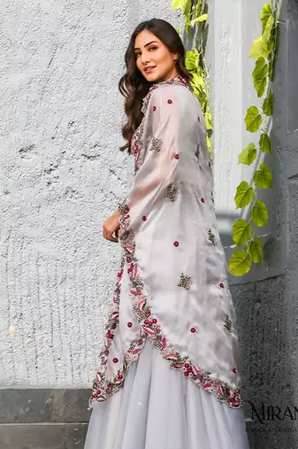 Alia Lavender Embellished  Cape and Skirt Set