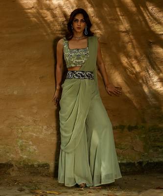 Alina Green Drape Sharara Set 2