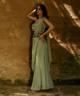 Alina Green Drape Sharara Set 3