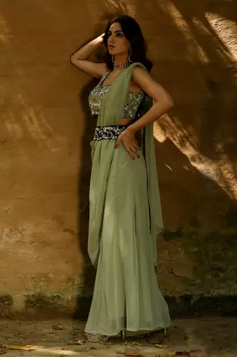 Alina Green Drape Sharara Set