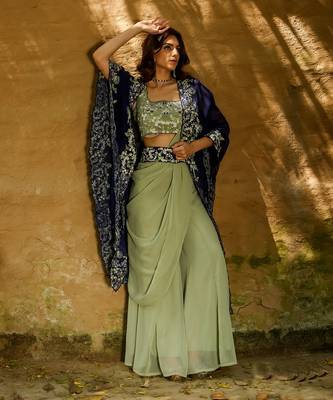 Alina Green Drape Sharara Set 4