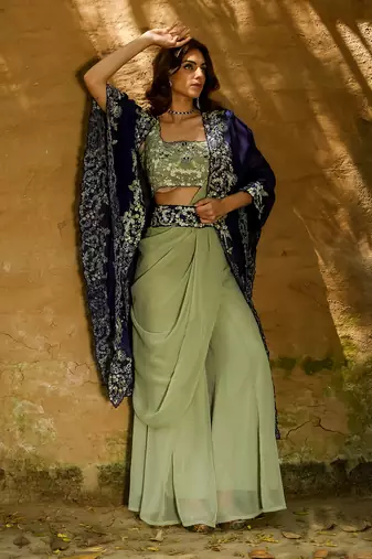 Alina Green Drape Sharara Set