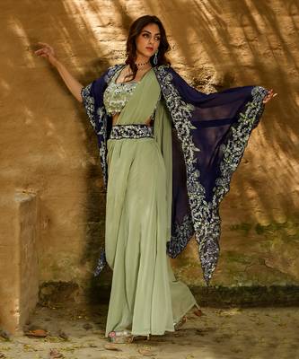 Alina Green Drape Sharara Set 1