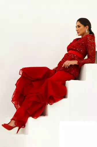 Carmine Scarlet Red Garara Set
