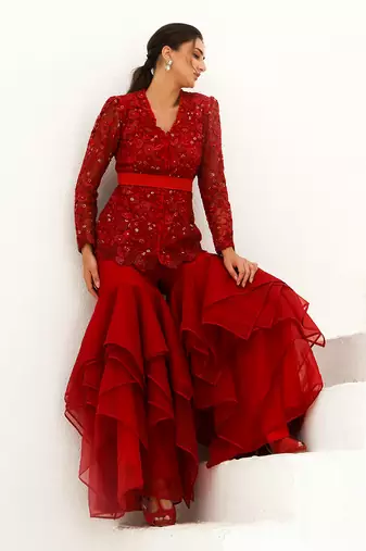 Carmine Scarlet Red Garara Set