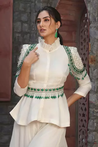 Meher Ivory Embellished Sharara Set