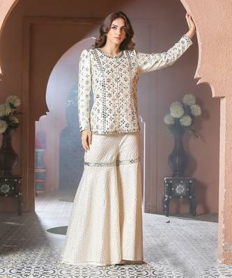 Noor Beige Mirror work Jacket Garara Set 1