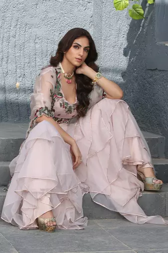 Peach Serena Layered Garara Set