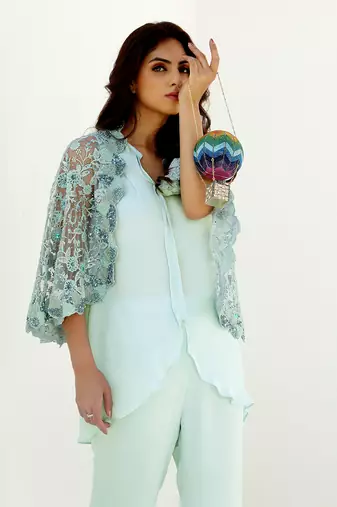 Seagreen Celeste Embroidered Pant Set