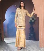 Noori Mustard Mirror work Jacket Garara Set