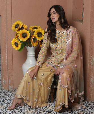 Noori Mustard Mirror work Jacket Garara Set 3
