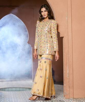 Noori Mustard Mirror work Jacket Garara Set 4