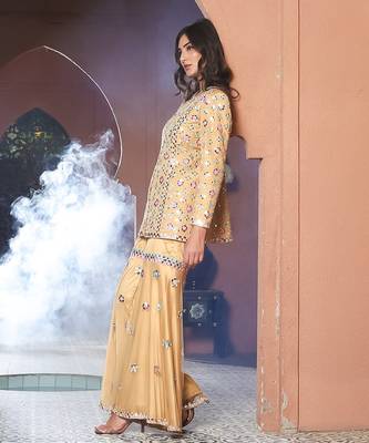 Noori Mustard Mirror work Jacket Garara Set 5