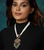 Pearl And Gold Tone Polki Necklace