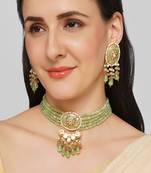 AQUASTREET Gold Plated Handcrafted Polki & Mint Meenakari with Mint beads Choker Set