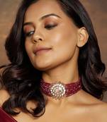 Red & Golden Polki Necklace