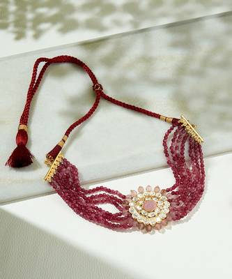 Red & Golden Polki Necklace 3