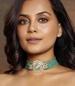 Green & Golden Polki Necklace