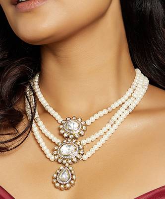 Classic Multi Layered Pearl Polki Necklace 2