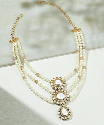 Classic Multi Layered Pearl Polki Necklace 3
