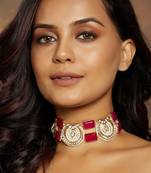 Red & White Polki Choker