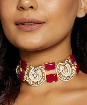 Red & White Polki Choker 2
