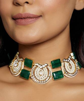 Green & White Polki Choker 2