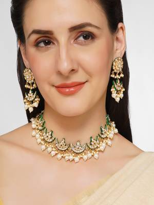 AQUASTREET Gold Plated Handcrafted Pachi Kundan Crescent designed Necklace Set 1