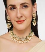 AQUASTREET Gold Plated Handcrafted Pachi Kundan Crescent designed Necklace Set