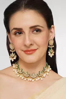 AQUASTREET Gold Plated Handcrafted Pachi Kundan Crescent designed Necklace Set