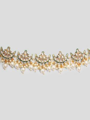 AQUASTREET Gold Plated Handcrafted Pachi Kundan Crescent designed Necklace Set 4